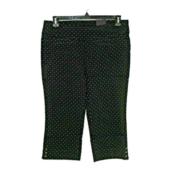 Womens Large New Capris Cropped Pants Smoothing Black White Polka Dot Stretch - Picture 1 of 7